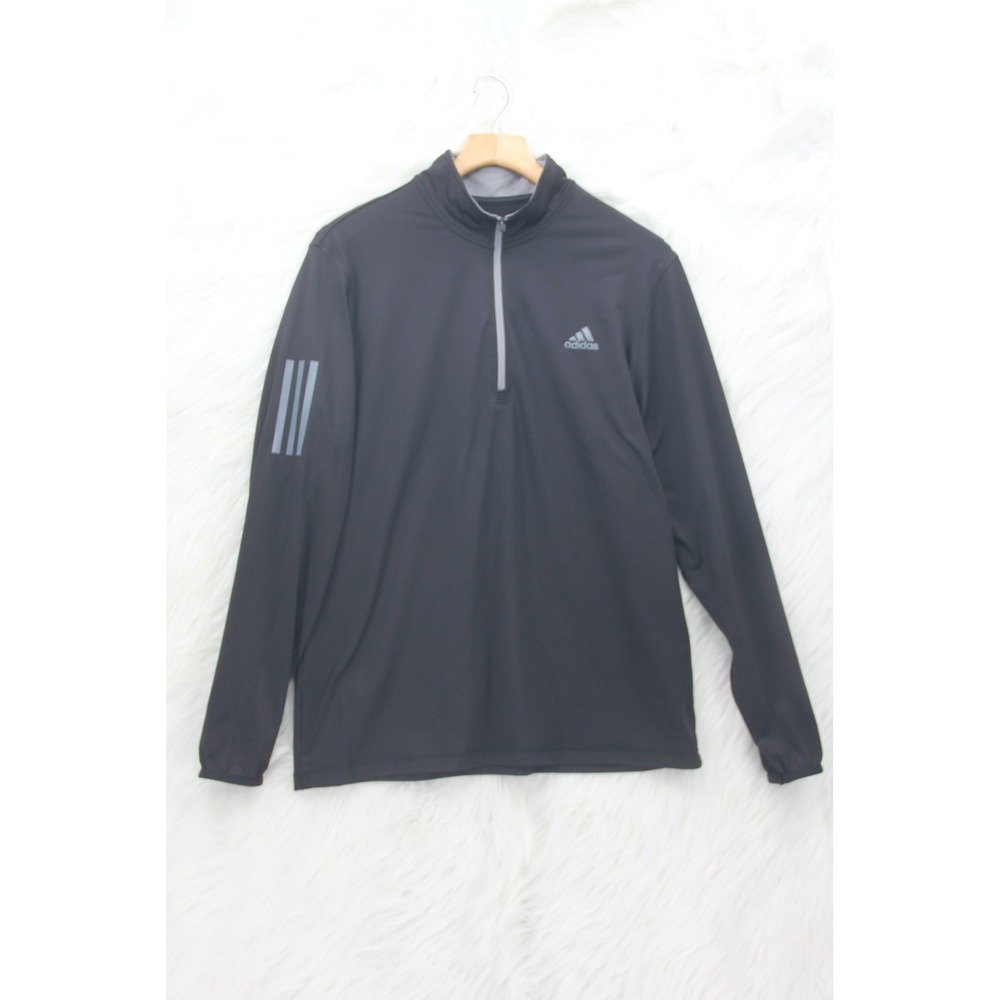 Adidas 3-Stripes Quarter Zip Pullover Men's Large Black Golf Long Sleeve Casual
